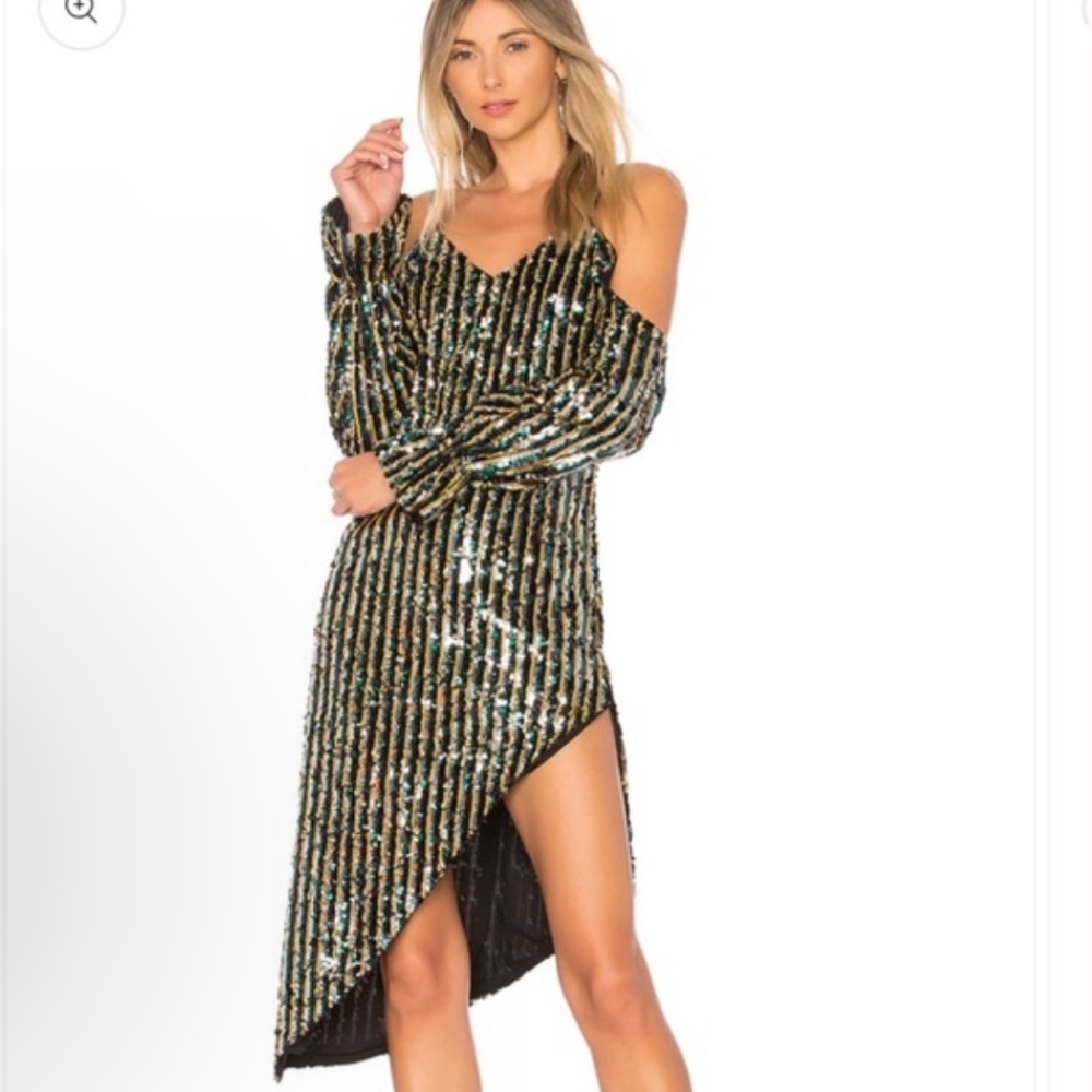 NWOT Revolve Tularosa Mariadoria Sequin Off The Shoulder Asymmetrical Dress